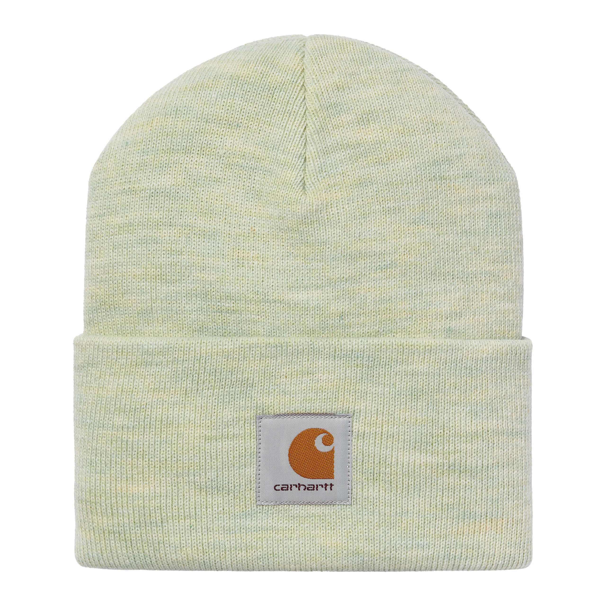 Light green carhartt beanie with woven logo. Free UK shipping on orders over £50.