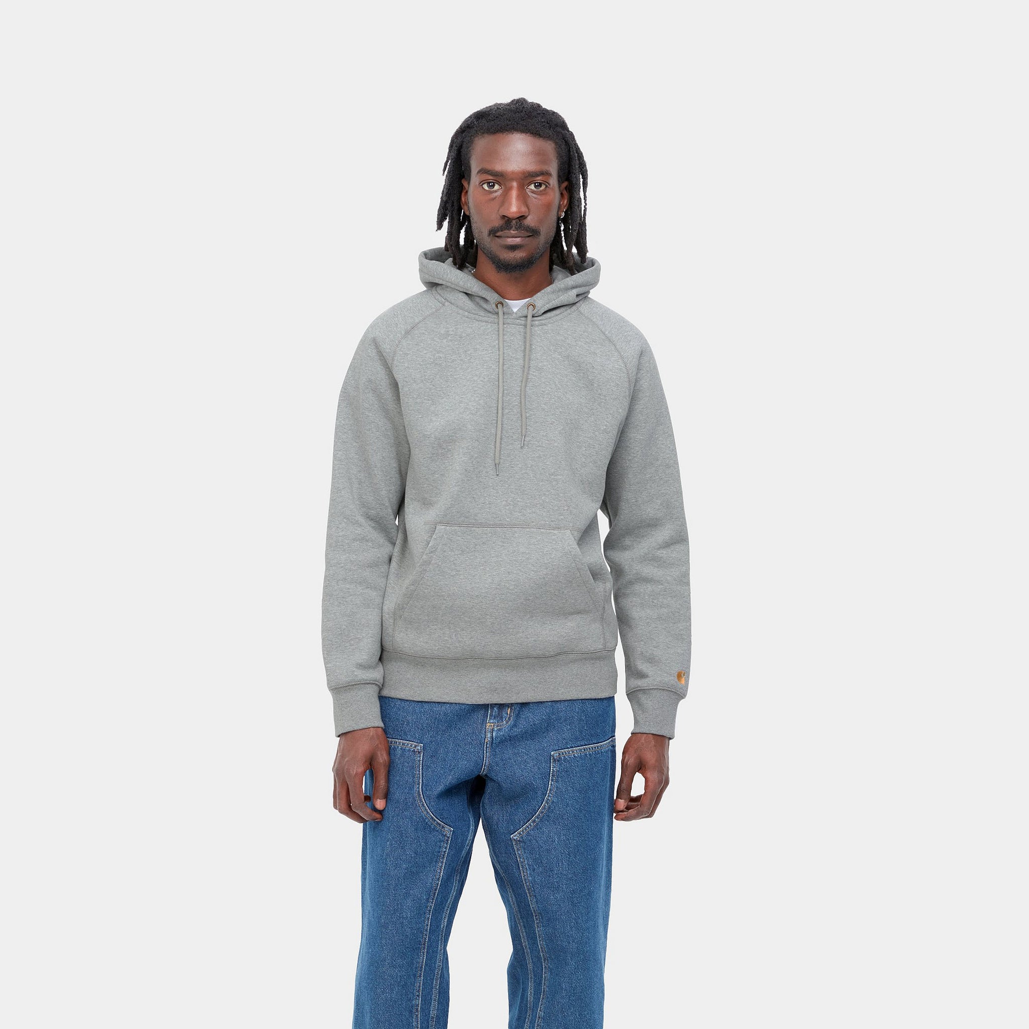 Carhartt WIP Hooded Chase Sweatshirt - Grey Heather/Gold - Focus