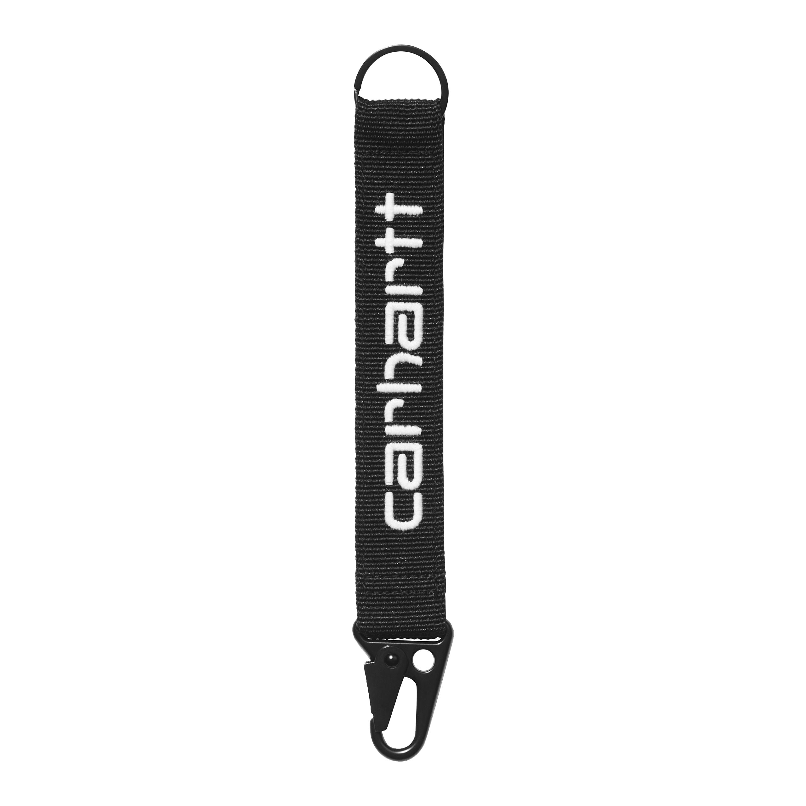 Black Carhartt keyholder with white embroidered logo. Free UK shipping on orders over £50.