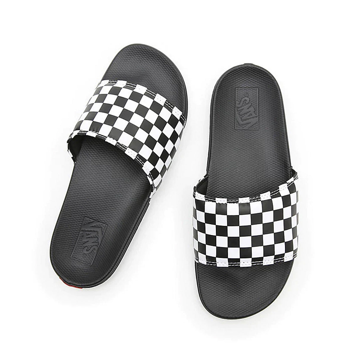 Black vans sliders with checkerboard strap. Free uk shipping over £50