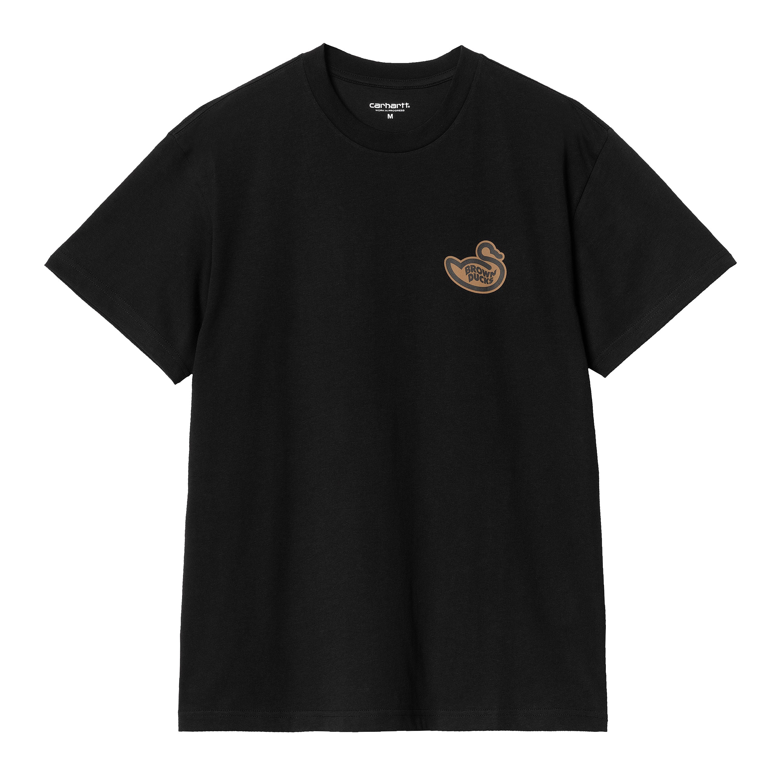 Black Carhartt tee with small brown duck on the front and large brown 'BROWN DUCKS' text on the back. Free UK shipping on orders over £50.