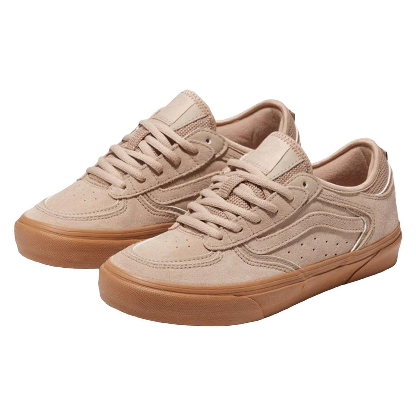 Tan coloured Rowley Vans low top laced skate shoes with gum sole. Free uk shipping over £50