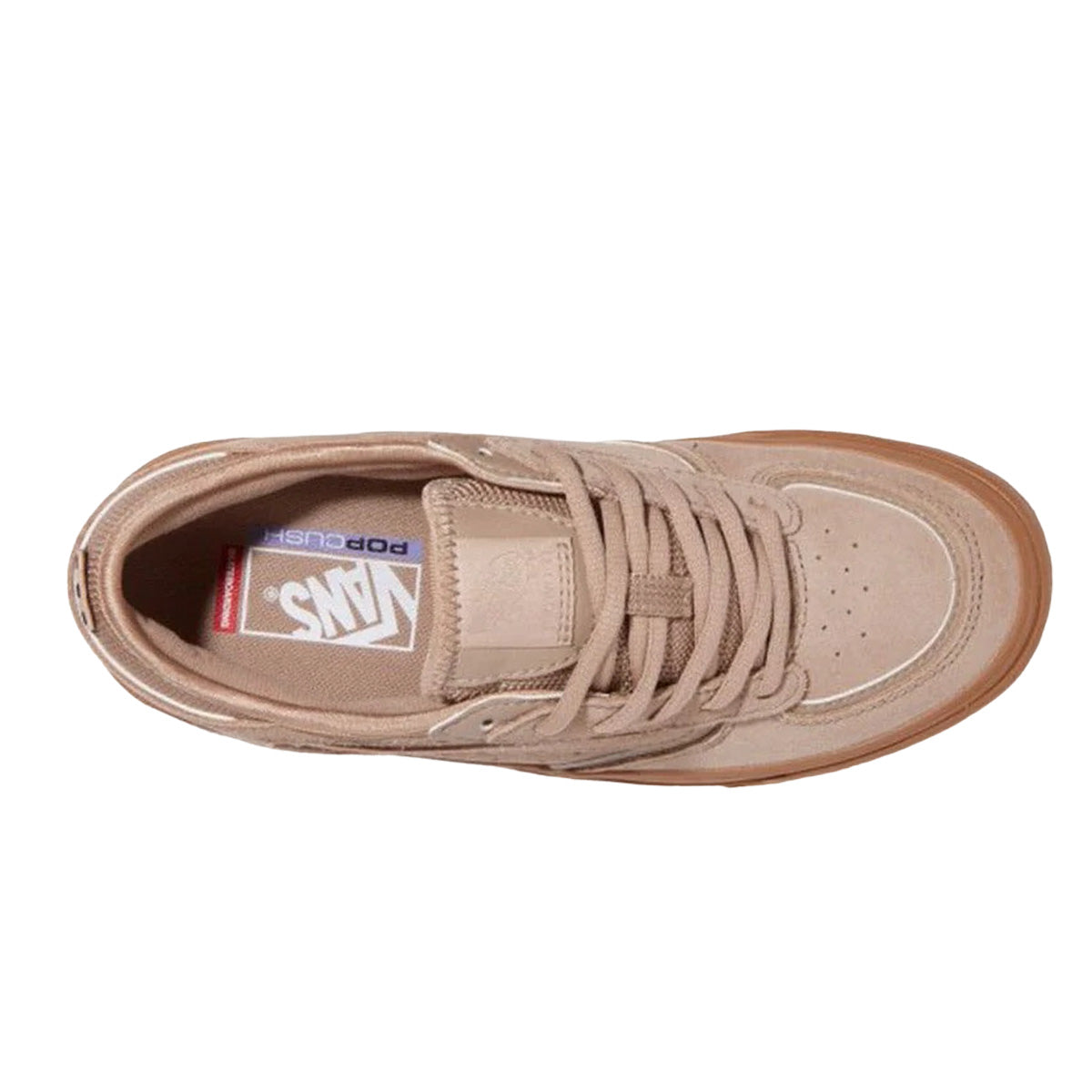 Tan coloured Rowley Vans low top laced skate shoes with gum sole. Free uk shipping over £50
