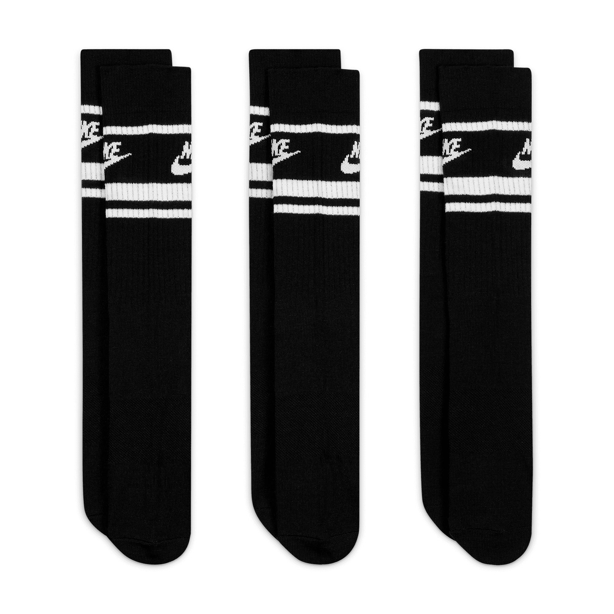 Nike SB Everyday Striped Essential Crew 3 Pack Socks - Black/White