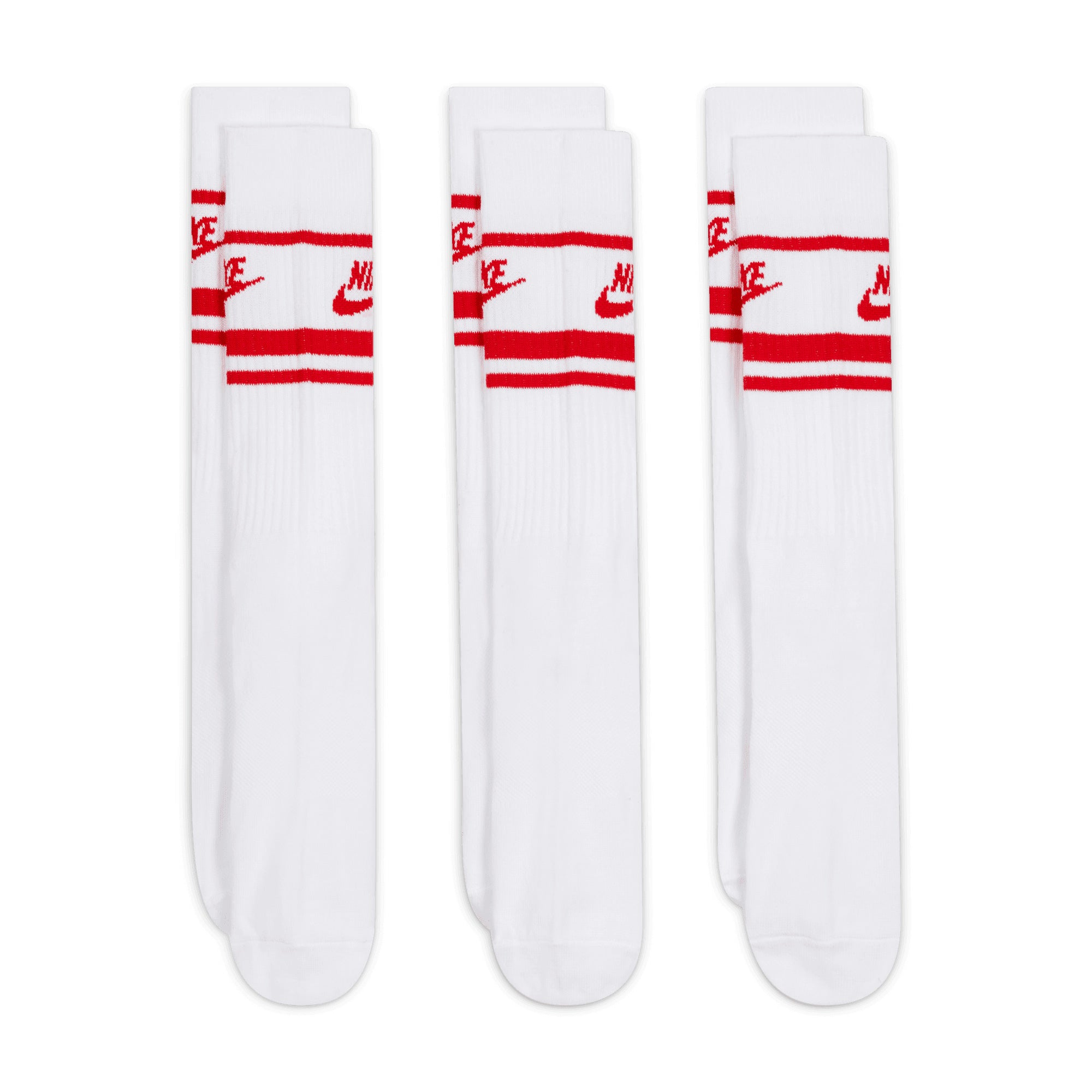 Nike SB Everyday Striped Essential Crew 3 pack Socks - White/University Red