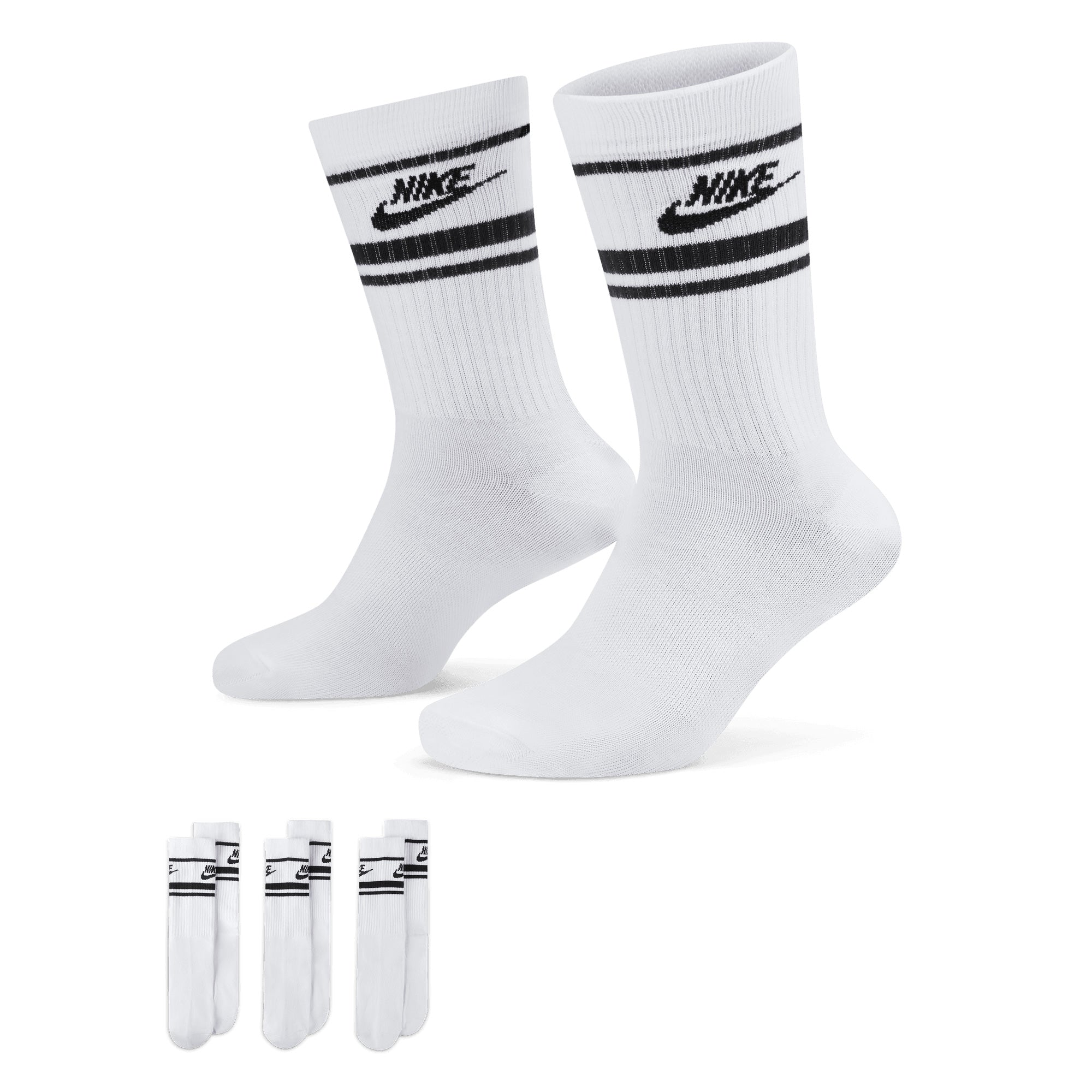 Nike SB Everyday Striped Essential Crew 3 pack Socks - White/Black