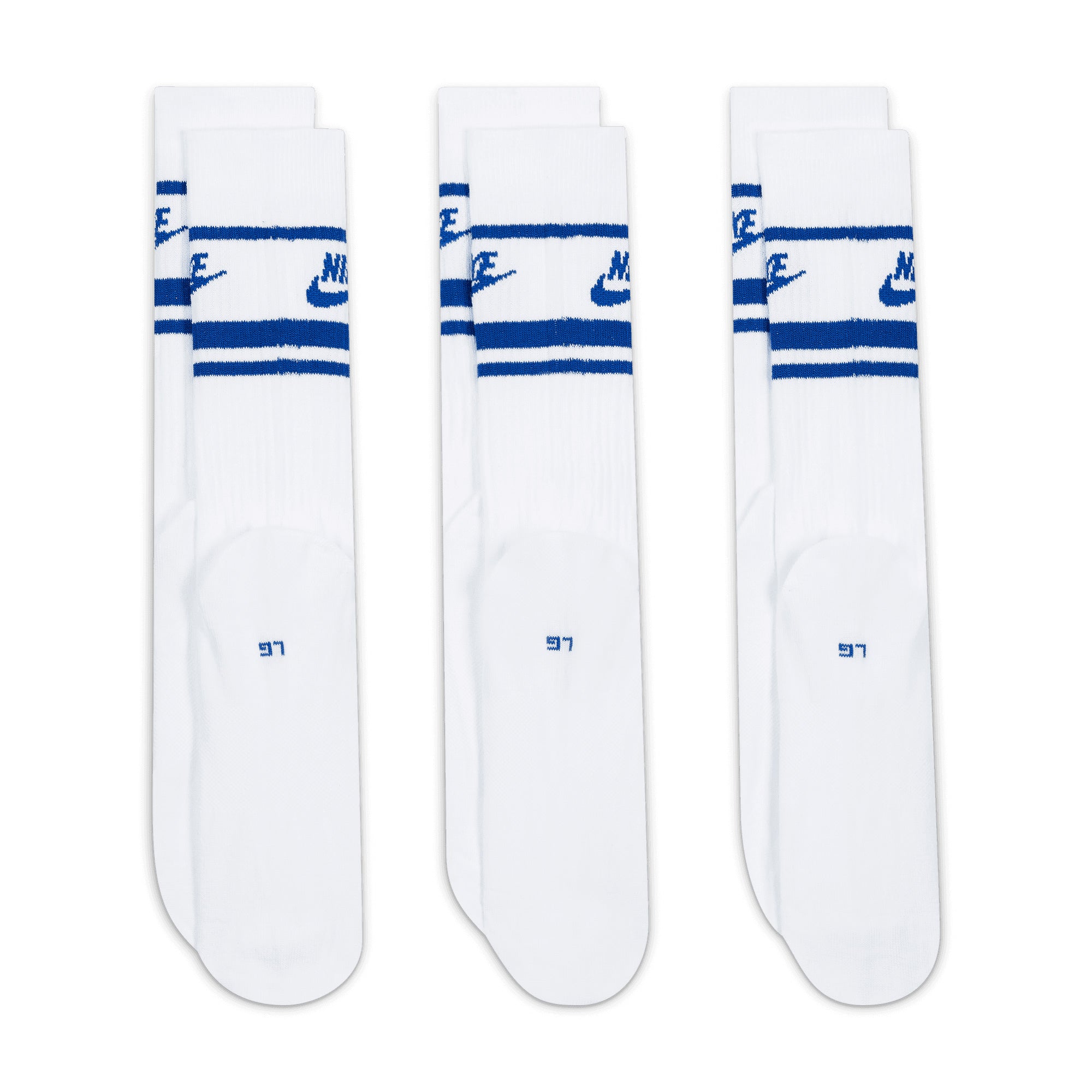 Nike SB Everyday Striped Essential Crew 3 pack Socks - White/Game Royal