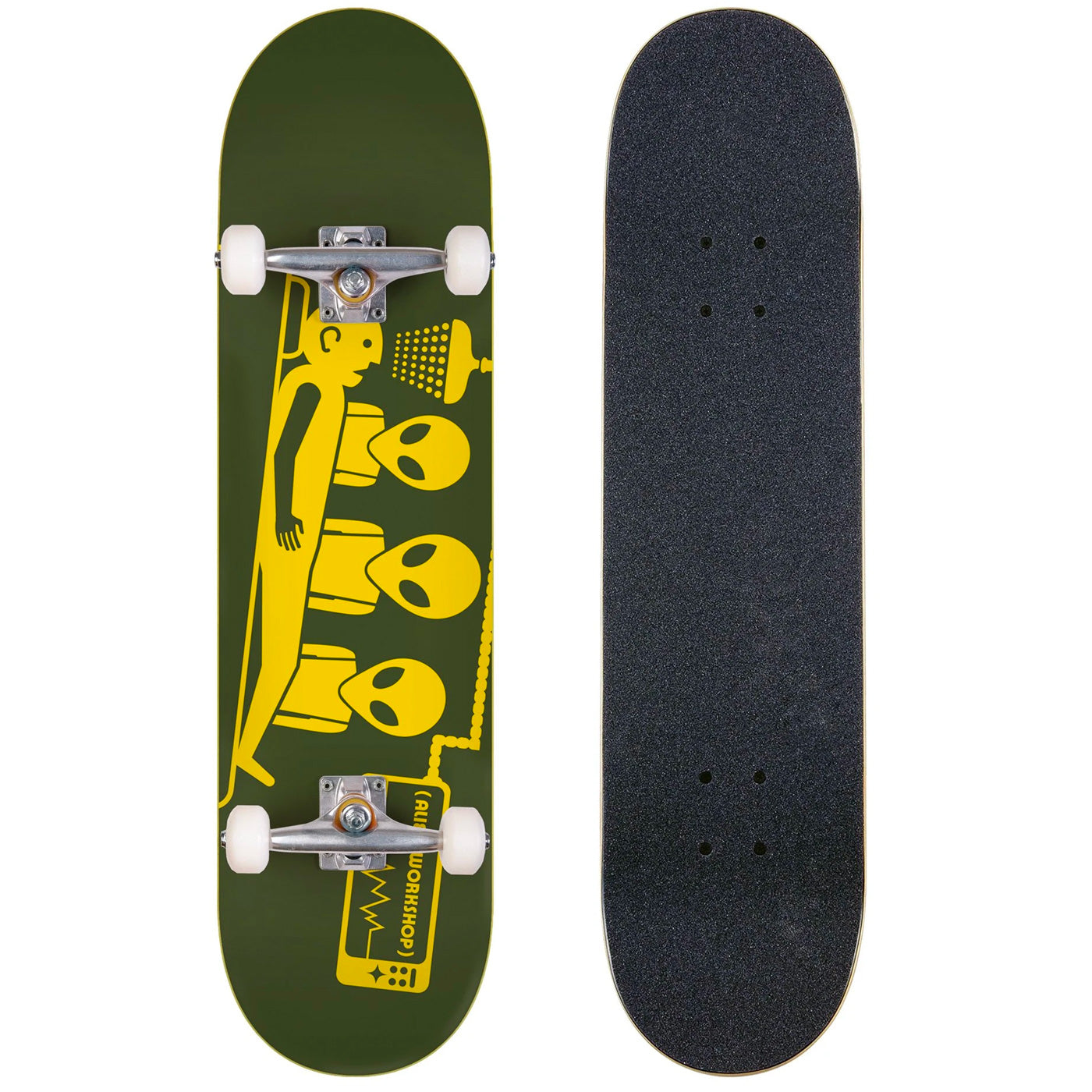 Alien skateboard 8.25 'abduction army' graphic yellow and green complete skateboard